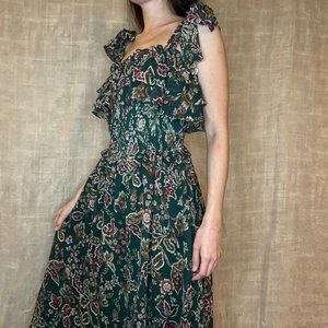 Moon River Ruffle Floral Midi Dress with Tie Straps - Small